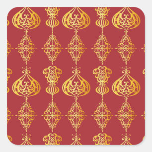 Gold Holly Stars Holiday Glitter Square Sticker