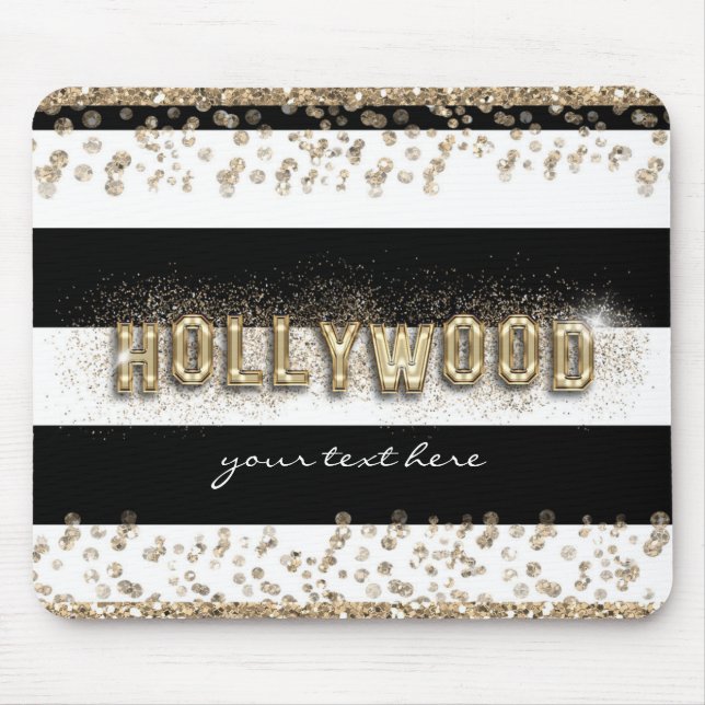 Gold Hollywood Black & White Stripes Mouse Pad (Front)