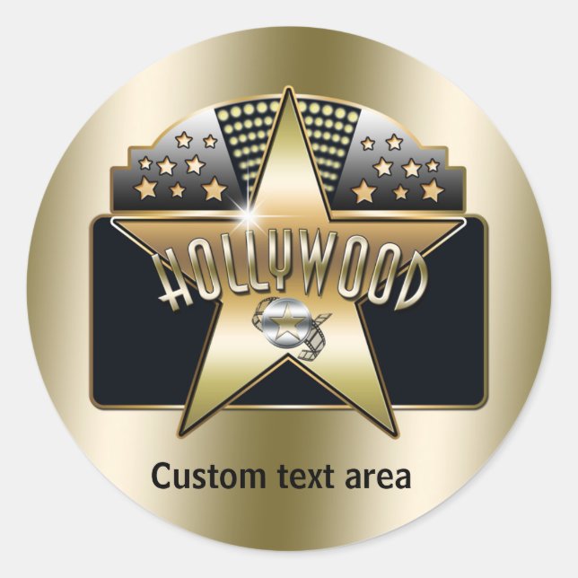 Gold Hollywood Retro Typography Star Party Sticker (Front)