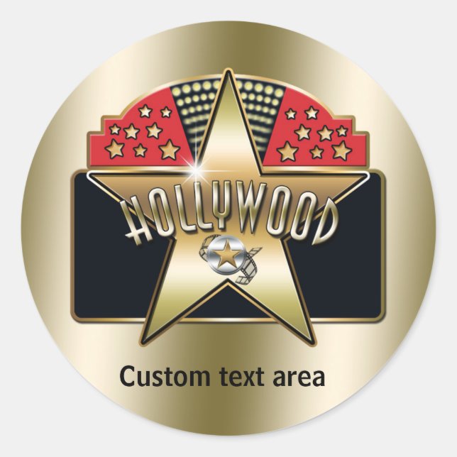 Gold Hollywood Retro Typography Star Party Sticker (Front)