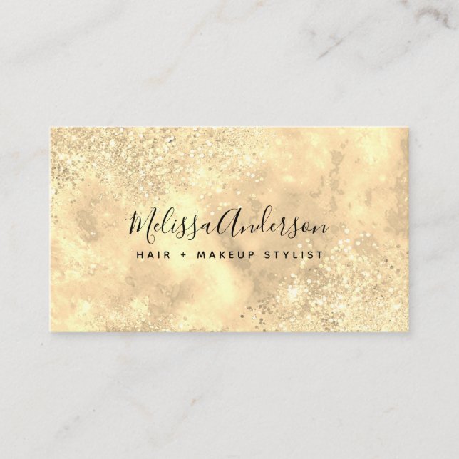 Gold Holographic Opal Stone Glitter Business Card (Front)