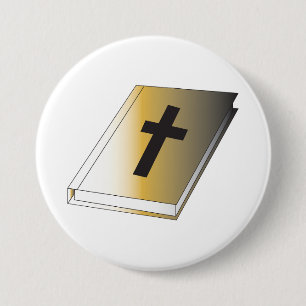 Gold Holy Bible with Black Cross Religious 7.5 Cm Round Badge