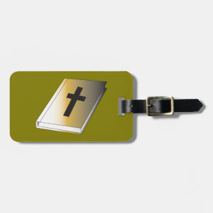 Gold Holy Bible with Black Cross Religious Luggage Tag
