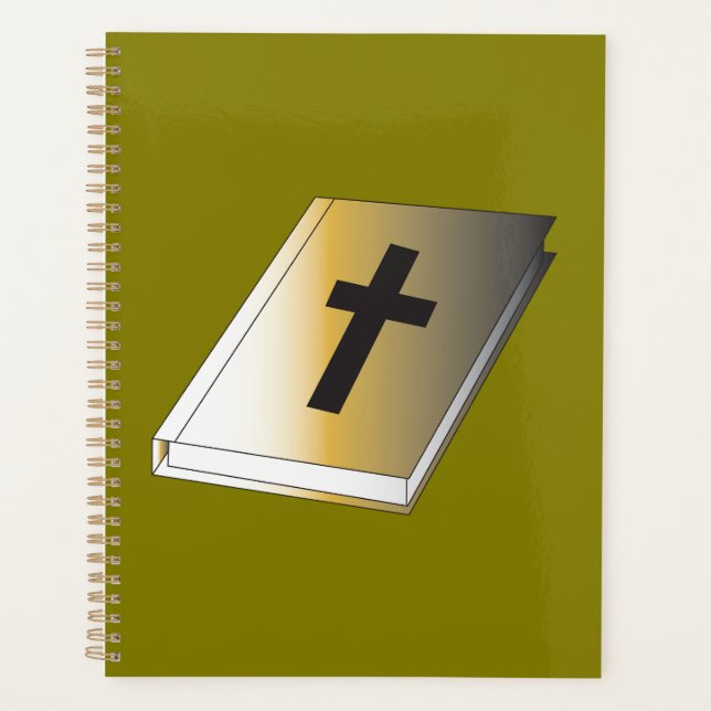 Gold Holy Bible with Black Cross Religious Planner (Front)