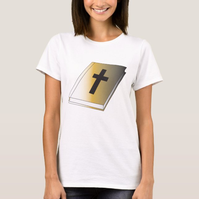 Gold Holy Bible with Black Cross Religious T-Shirt (Front)
