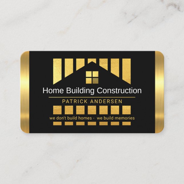 Gold Home Building Silhouette Construction Piling Business Card (Front)