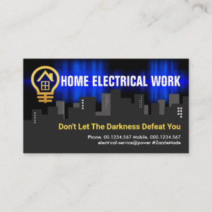 Gold Home Bulb Powering Blue Electric Wave Business Card
