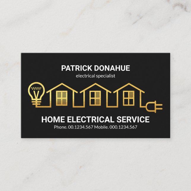 Gold Home Circuit Wiring Electrical Contractor Business Card (Front)