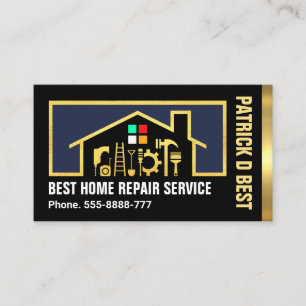 Gold Home Construction Tools Frame Business Card