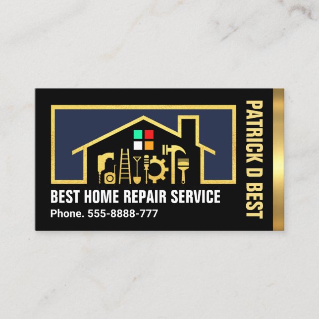 Gold Home Construction Tools Frame Business Card (Front)