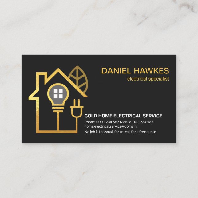 Gold Home Electrical Wiring Circuit Electrician Business Card (Front)