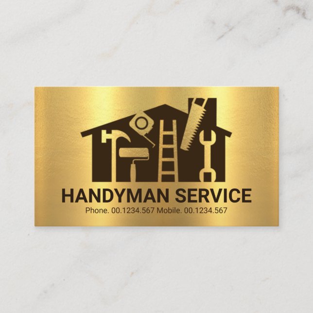Gold Home Handyman Tools Building Business Card (Front)