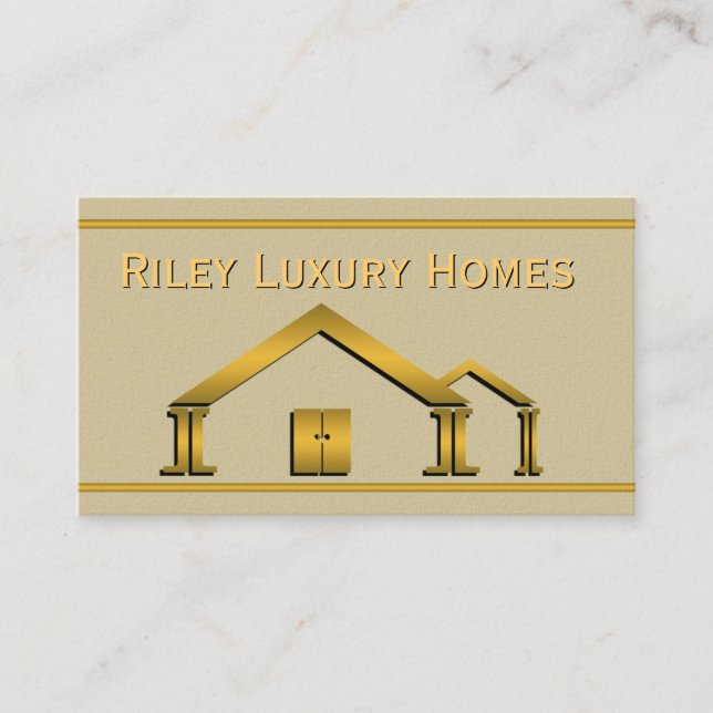 Gold Home Icon Stucco Building and Construction Business Card (Front)