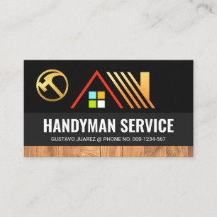 Gold Home On Grey Layers Wood Grain Business Card