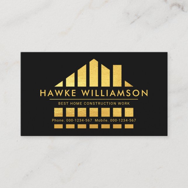 Gold Home Silhouette Construction Works Business Card (Front)