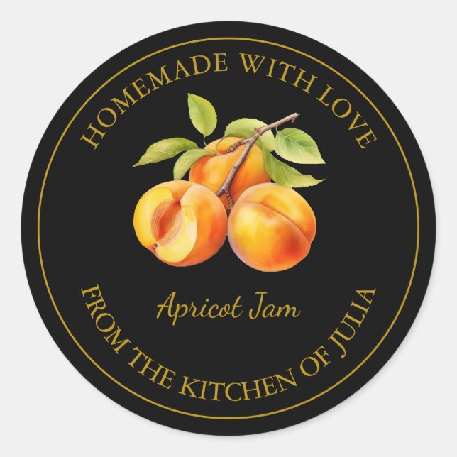 Gold Homemade Apricot Jam Label | Black (Front)