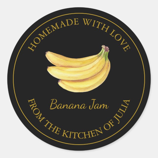 Gold Homemade Banana Jam Label | Black (Front)