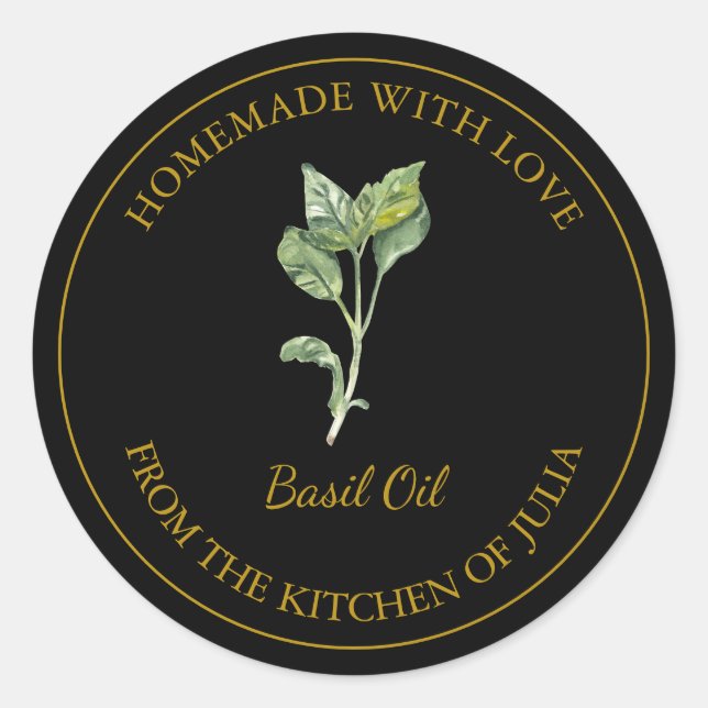 Gold Homemade Basil Oil Label | Black (Front)
