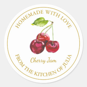 Gold Homemade Cherry Jam Label   White