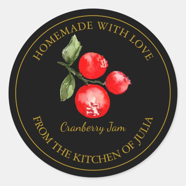 Gold Homemade Cranberry Jam Label | Black (Front)