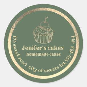 Gold Homemade cupcakes and treats packaging Classi Classic Round Sticker