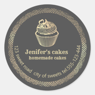 Gold Homemade cupcakes and treats packaging Classic Round Sticker