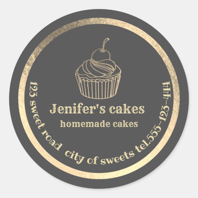 Gold Homemade cupcakes and treats packaging Classic Round Sticker (Front)
