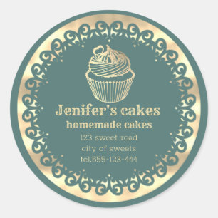Gold Homemade cupcakes and treats packaging Classic Round Sticker