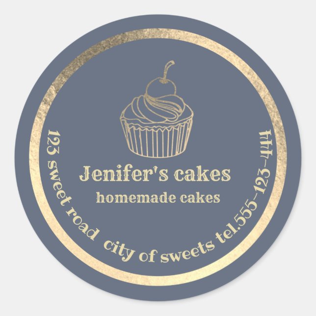Gold Homemade cupcakes and treats packaging Classic Round Sticker (Front)