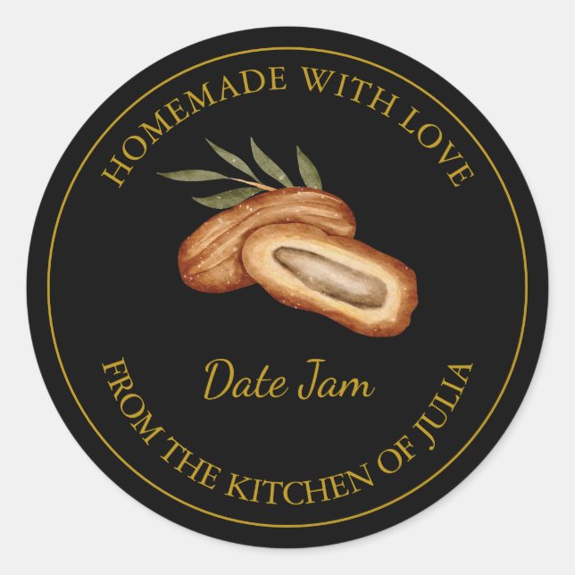 Gold Homemade Date Jam Label | Black (Front)
