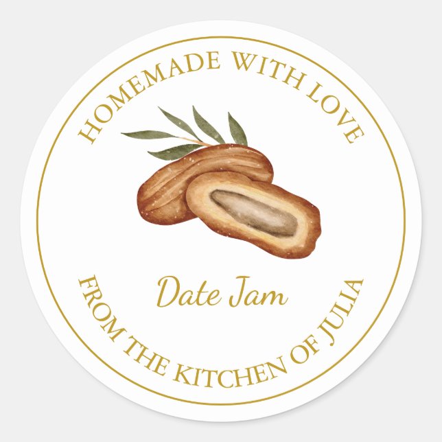 Gold Homemade Date Jam Label | White (Front)