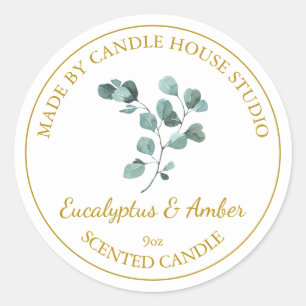 Gold Homemade Eucalyptus Candle Label White