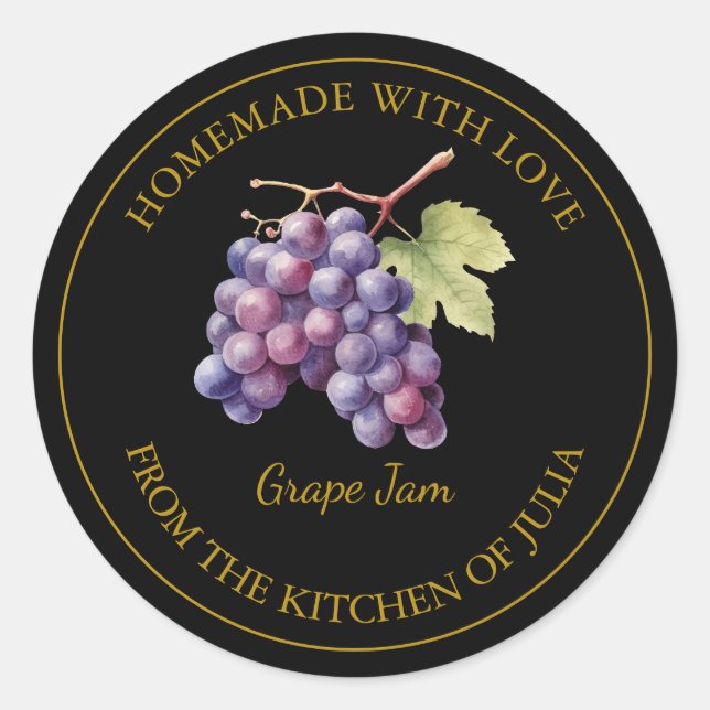 Gold Homemade Grape Jam Label | Black (Front)
