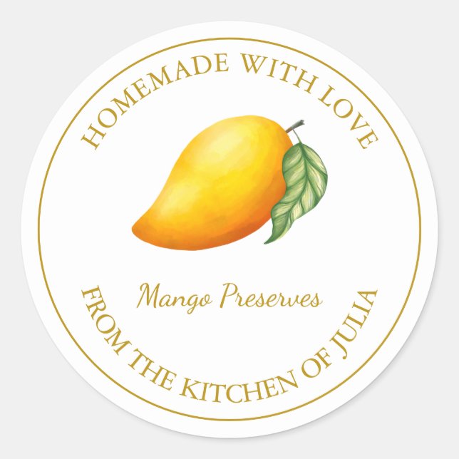 Gold Homemade Mango Preserves Label | White (Front)