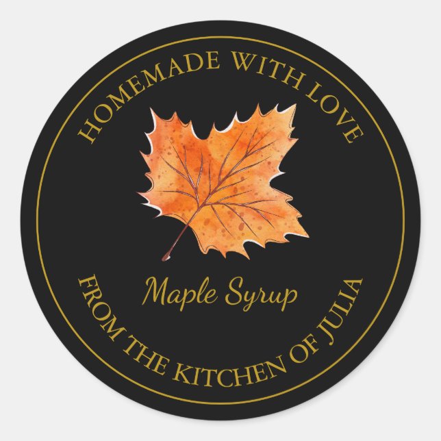 Gold Homemade Maple Syrup Label | Black (Front)