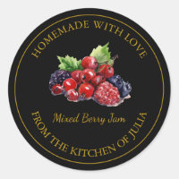 Gold Homemade Mixed Berry Jam Label | Black