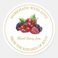 Gold Homemade Mixed Berry Jam Label | White