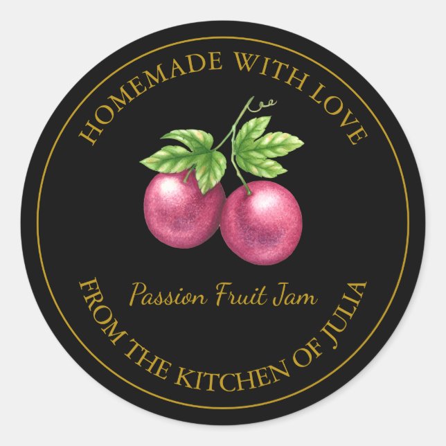 Gold Homemade Passion Fruit Jam Label | Black (Front)