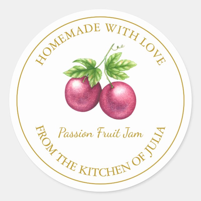 Gold Homemade Passion Fruit Jam Label | White (Front)