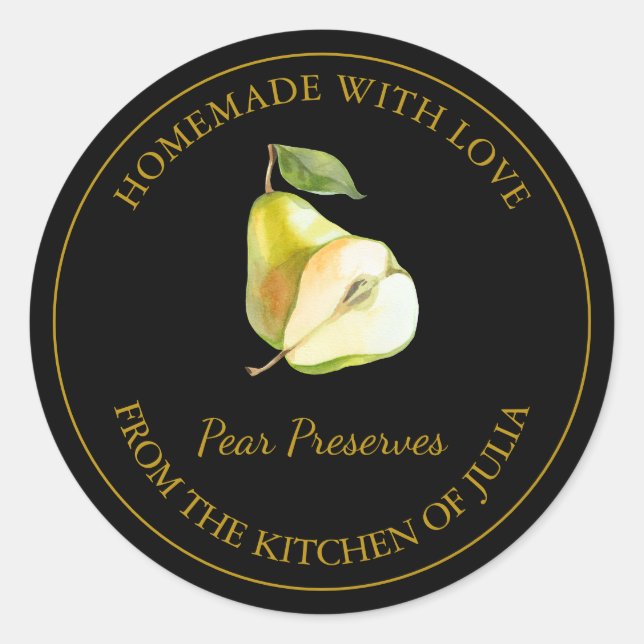 Gold Homemade Pear Preserves Label | Black (Front)