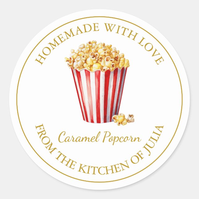 Gold Homemade Popcorn Label | White (Front)