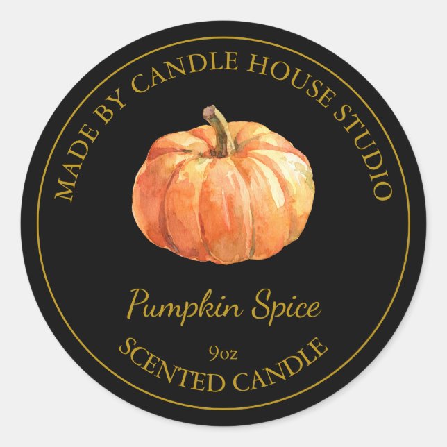 Gold Homemade Pumpkin Spice Candle Label | Black (Front)