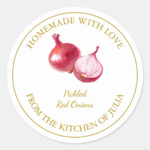 Gold Homemade Red Onion Pickle Label   White