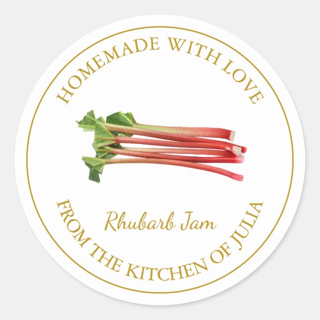 Gold Homemade Rhubarb Jam Label | White (Front)