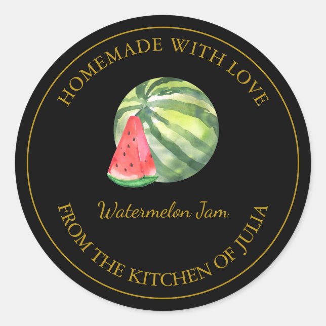 Gold Homemade Watermelon Jam Label | Black (Front)