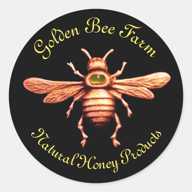 GOLD HONEY BEE / BEEKEEPER BEEKEEPING CLASSIC ROUND STICKER (Front)