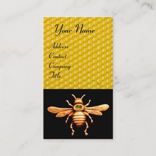 GOLD HONEY BEE / BEEKEEPER BEEKEEPING MONOGRAM BUSINESS CARD (Front)
