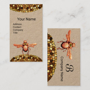 GOLD HONEY BEE,BEEKEEPER BEEKEEPING MONOGRAM Kraft Business Card