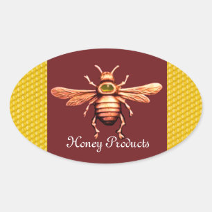 GOLD HONEY BEE / BEEKEEPER BEEKEEPING OVAL STICKER