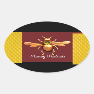 GOLD HONEY BEE / BEEKEEPER BEEKEEPING OVAL STICKER